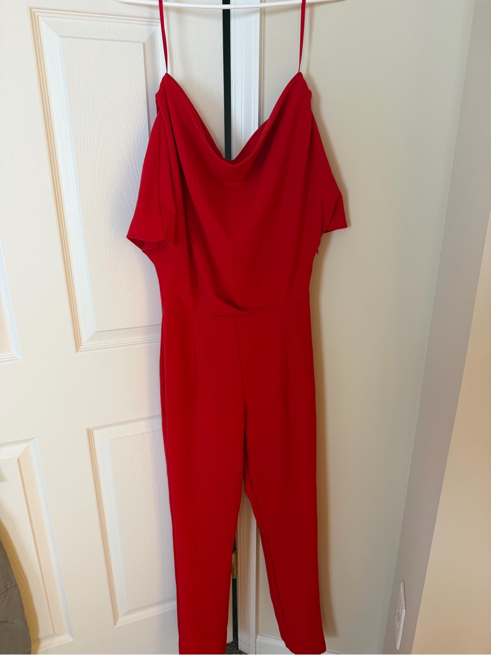 Red Off-Shoulder Cowl Neck Jumpsuit Alexia Admor
